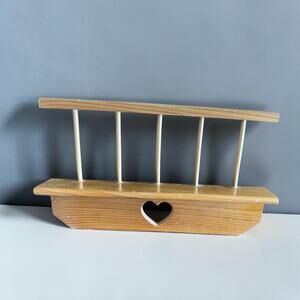 Vintage Wooden Country Wall Shelf with Heart Cutout | Spindle Railing Display